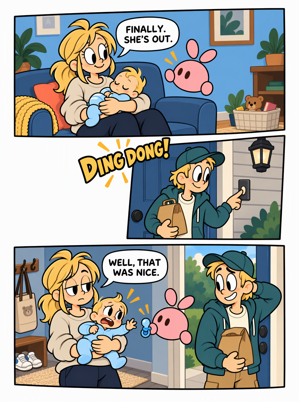 06 现代复古漫画 三格门铃故事